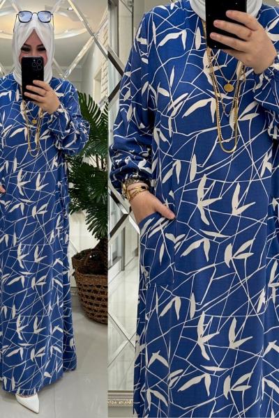 Mine elbise viskon kumaş mavi