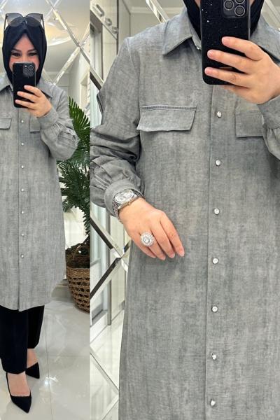 Miray gömlek keten kumaş gri