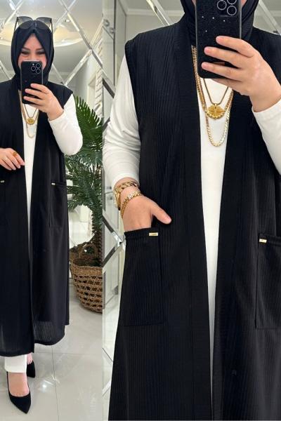 Mısra yelek kaşkorse kumaş siyah