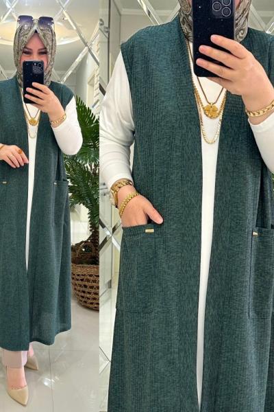 Mısra yelek kaşkorse kumaş zümrüt