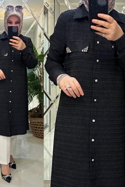 Monaco gömlek krinkıl krep kumaş siyah