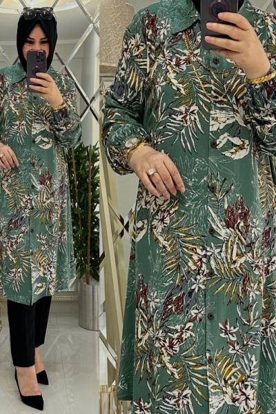 Nare gömlek viskon kumaş mint