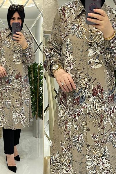 Nare gömlek viskon kumaş vizon