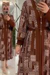 Nare örme krep penye kimono takım kahve