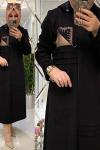 Narin yakası taşlı süet kap siyah