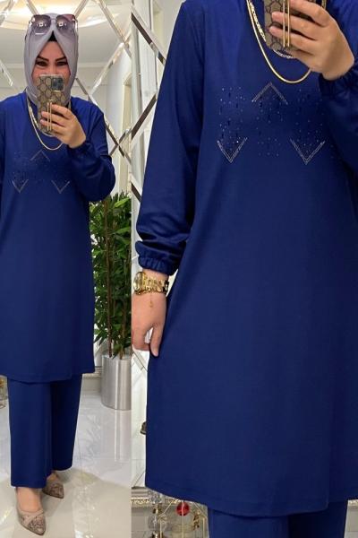 Nass örme krep penye ikili takım mavi