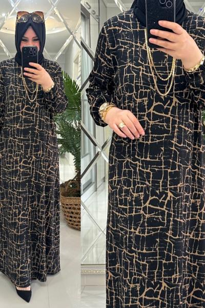 Nazlı elbise bürümcük kumaş siyah/taba