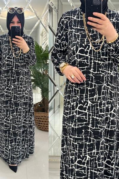 Nazlı elbise bürümcük kumaş siyah/beyaz