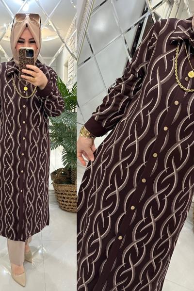 Nazlı gömlek örme penye kumaş kahve