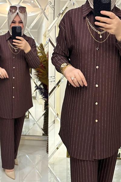 Nesibe takım örme krep kumaş kahve