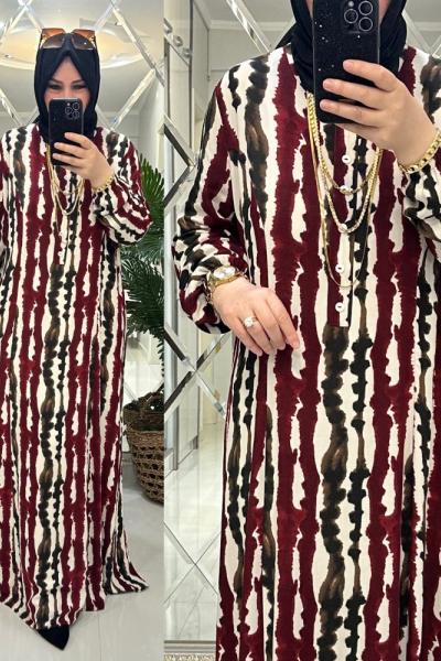 Nihal elbise viskon kumaş bordo