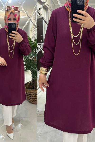 Nisa tunik krep kumaş mürdüm