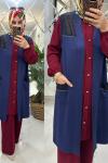 Nurcan yelek inci penye kumaş mavi