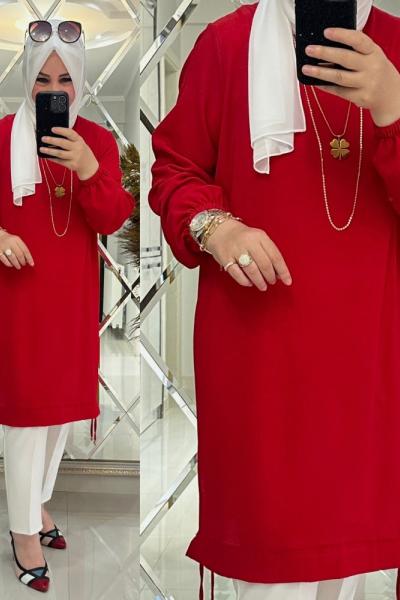 Özge tunik krep kumaş kırmızı