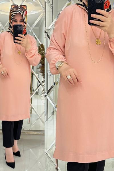 Özge tunik krep kumaş pudra