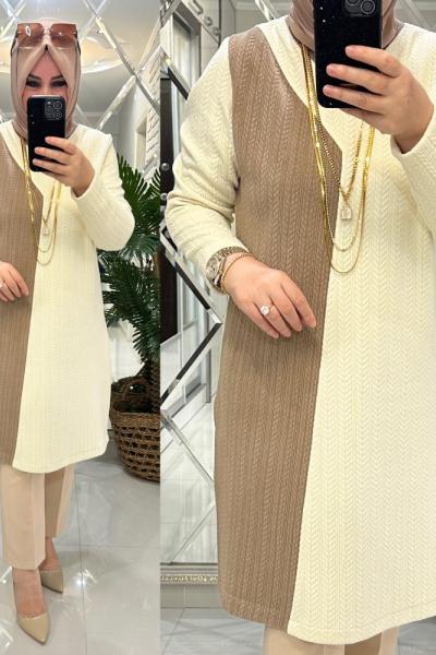 Peluş triko tunik krem