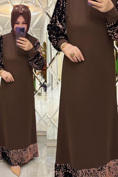 Pera elbise scuba krep kumaş kahve