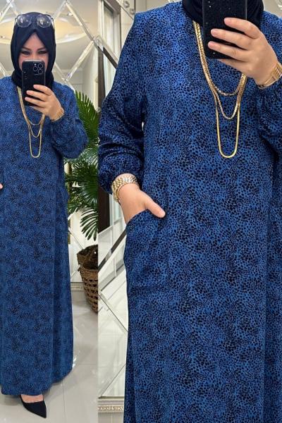 Petek elbise viskon kumaş mavi