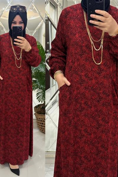 Petek elbise viskon kumaş kırmızı