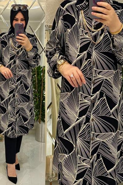 Pınar gömlek viskon kumaş siyah/beyaz