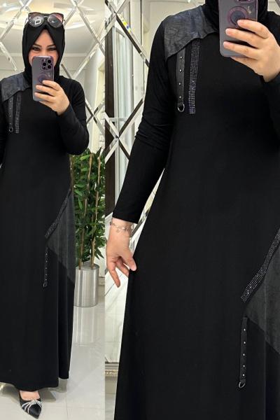 Rana kupçalı sandy elbise siyah