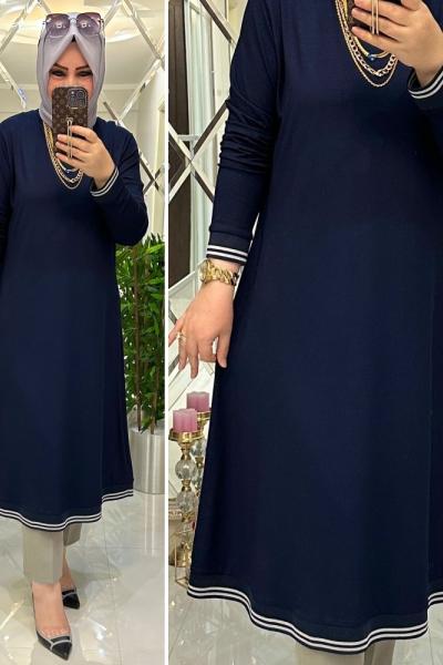 Ribanalı ikiiplik penye tunik lacivert