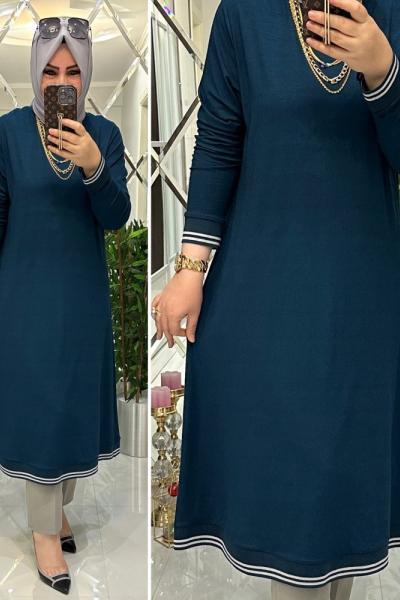 Ribanalı ikiiplik penye tunik petrol