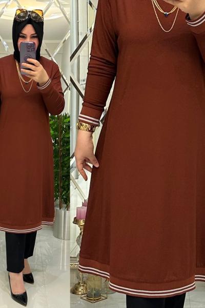 Ribanalı ikiiplik penye tunik kiremit