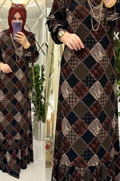 Sahra elbise örme krep tarçın