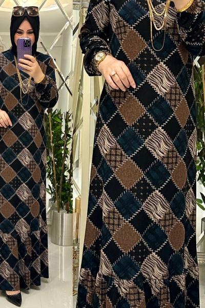 Sahra elbise örme krep petrol