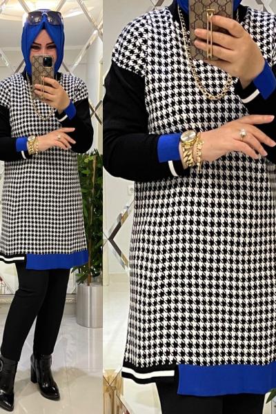 Saks şeritli kazayağı triko tunik