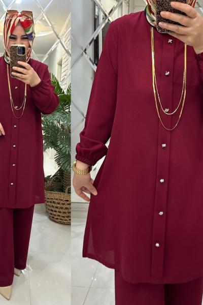 Seher takım krep kumaş bordo