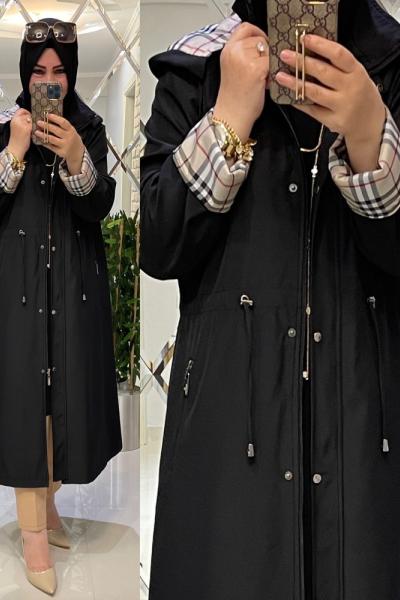 Selma trenç bondit kumaş burbery siyah