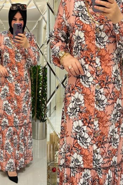 Sema elbise viskon kumaş mercan