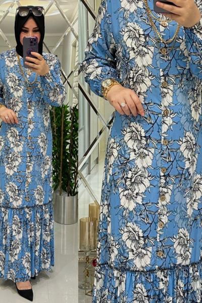 Sema elbise viskon kumaş mavi