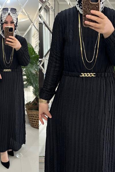 Sema elbise krinkıl kumaş siyah