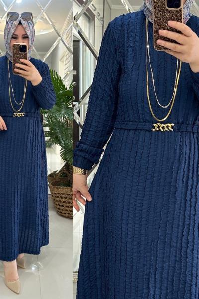 Sema elbise krinkıl kumaş mavi