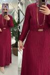Sema elbise krinkıl kumaş bordo