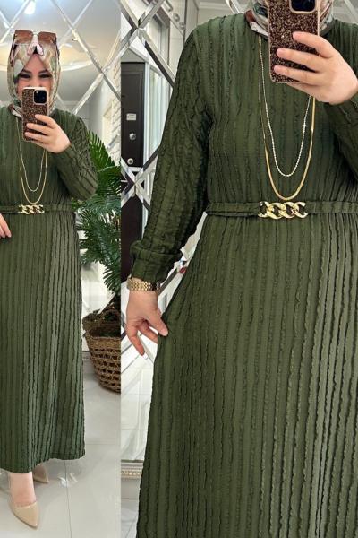 Sema elbise krinkıl kumaş haki