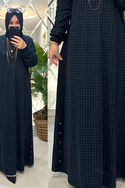 Sena elbise örme/krep penye kumaş mavili