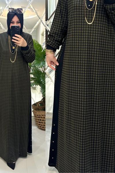 Sena elbise örme/krep penye kumaş haki