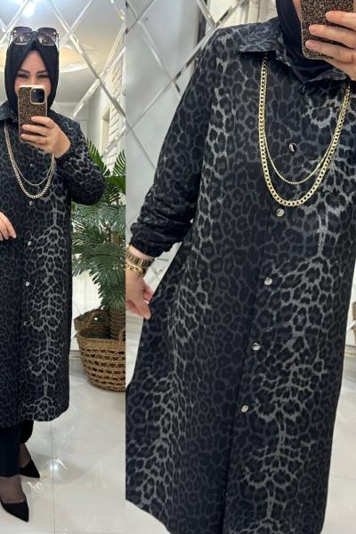 Seval gömlek leopar belmando kumaş siyah