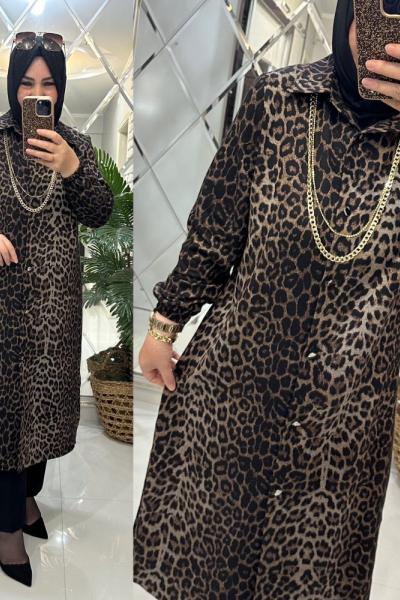 Seval gömlek leopar belmando kumaş kahve