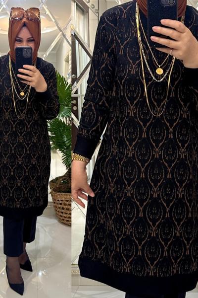 Seyran tunik fitilli bürümcük kumaş siyah/tarçın