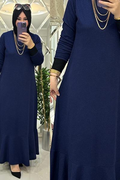 Seza elbise penye triko kumaş mavi