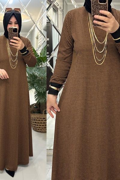 Sezay elbise penye-triko kumaş tarçın