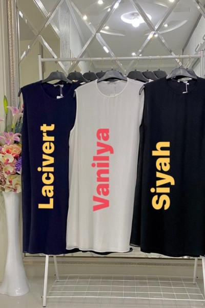 Şifonlu kolsuz penye tunik Lacivert