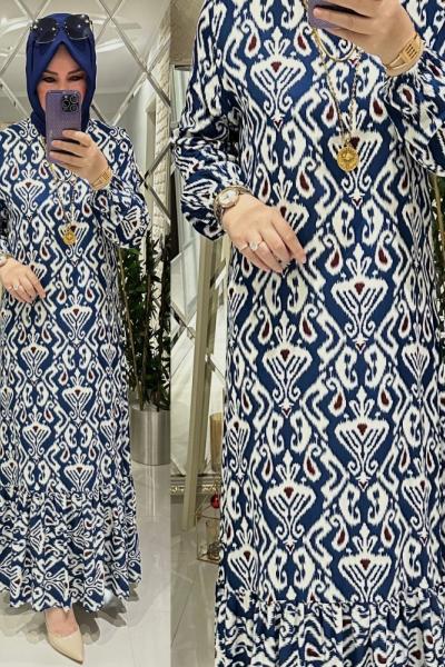 Sıla elbise pamuklu viskon mavi