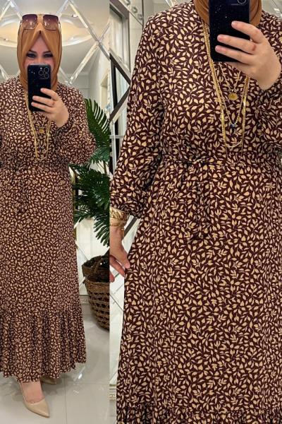 Sinem elbise viskon kumaş kahve