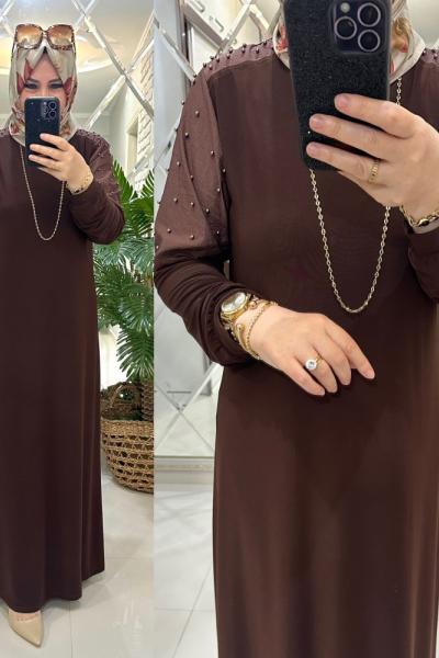 Sofia elbise sandy kumaş kahve